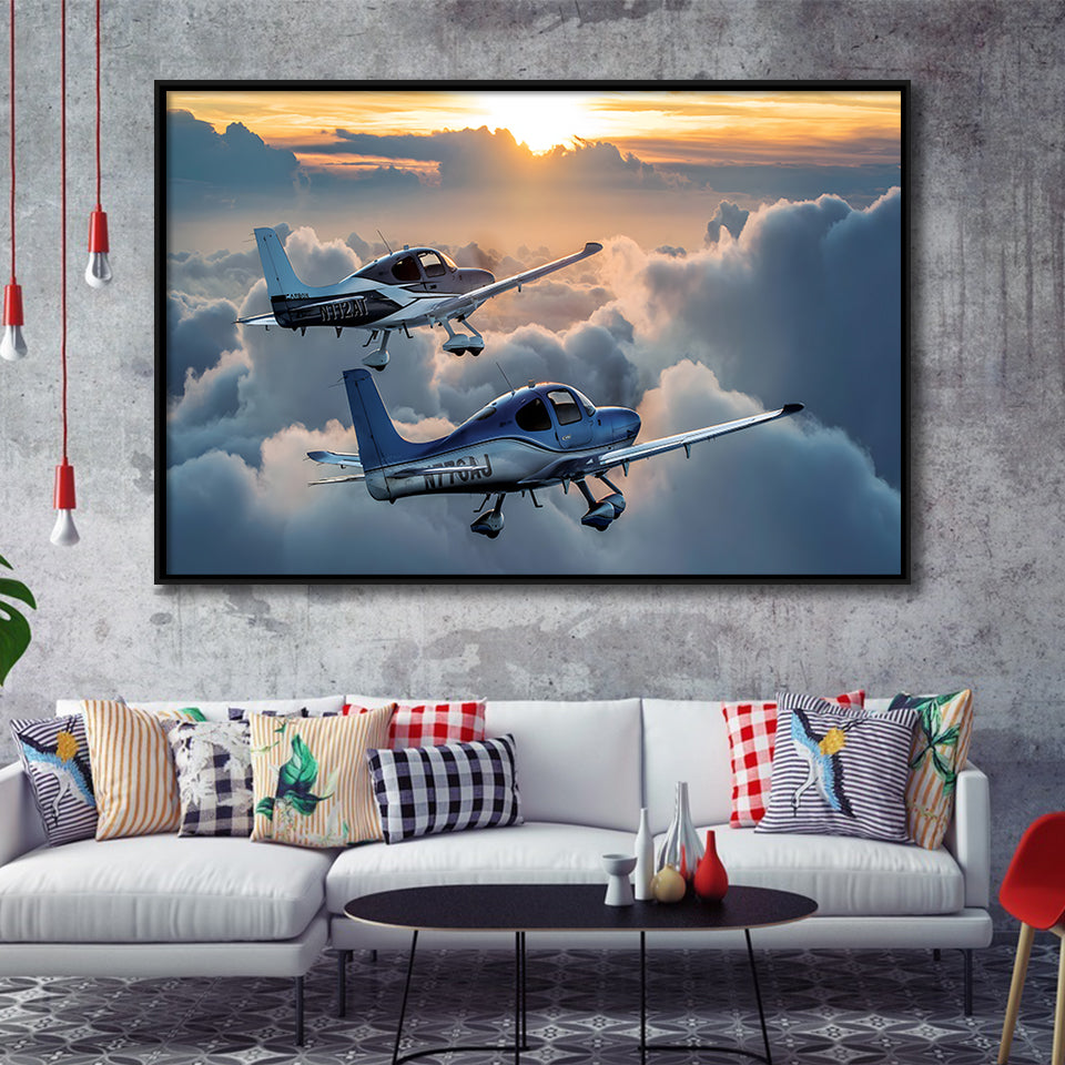 Cirrus Aircraft Charters Single-Engine Piston Aircraft Canvas Wall Art - Framed Art, Framed Canvas, Painting Canvas