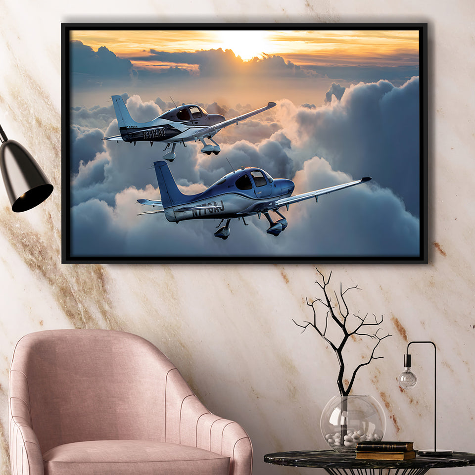 Cirrus Aircraft Charters Single-Engine Piston Aircraft Canvas Wall Art - Framed Art, Framed Canvas, Painting Canvas