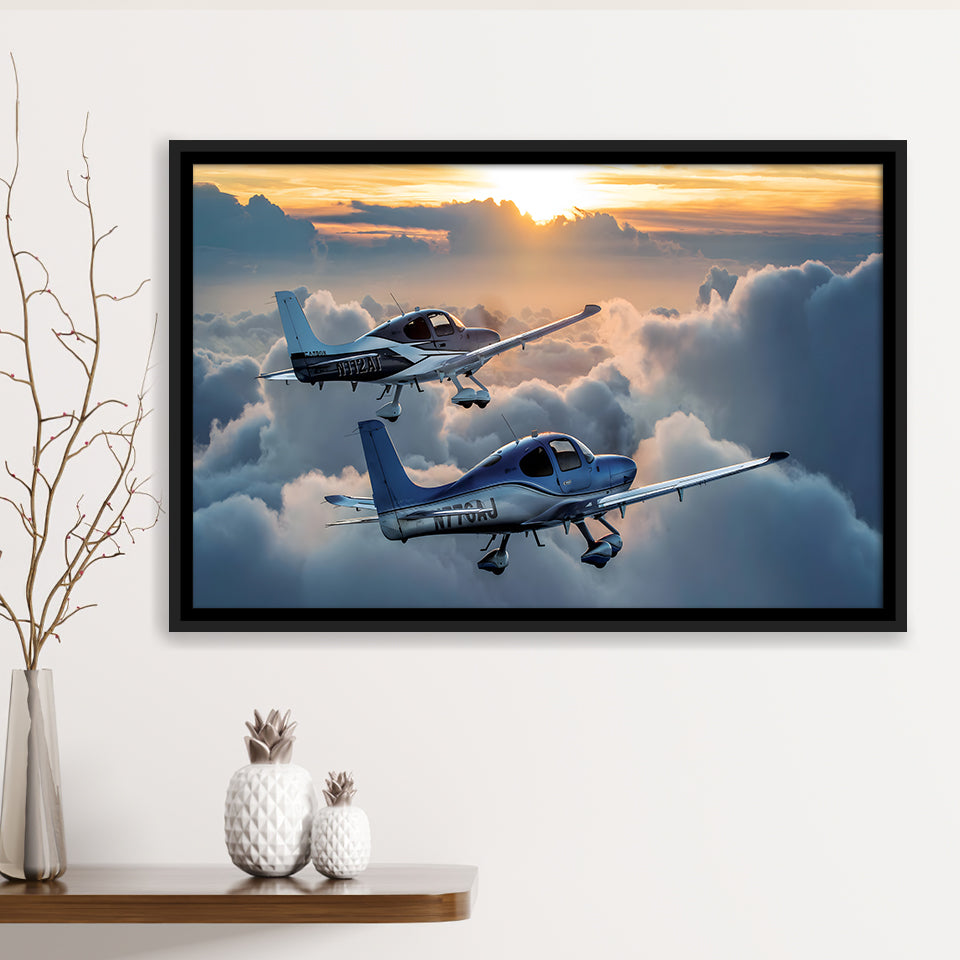 Cirrus Aircraft Charters Single-Engine Piston Aircraft Canvas Wall Art - Framed Art, Framed Canvas, Painting Canvas
