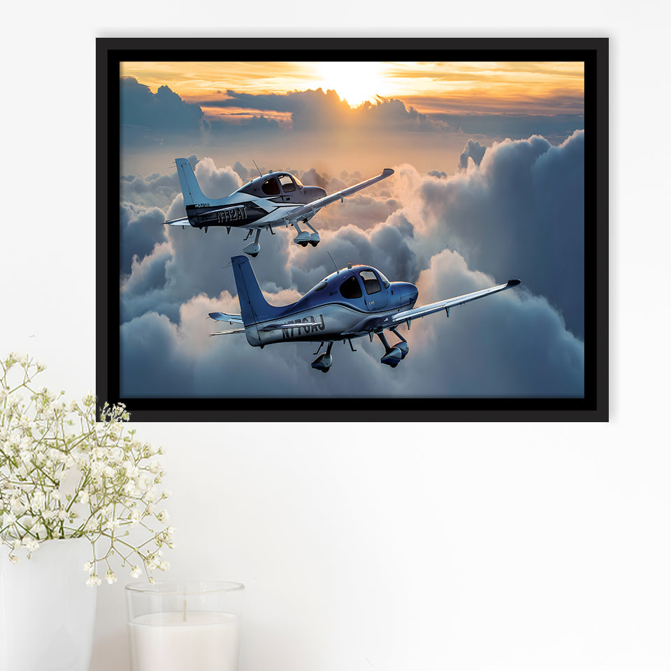 Cirrus Aircraft Charters Single-Engine Piston Aircraft Canvas Wall Art - Framed Art, Framed Canvas, Painting Canvas