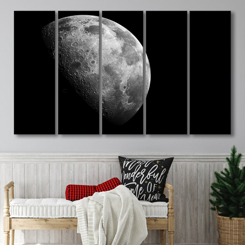 Large Moon Canvas Art, Black and White Moon Photo 5 Panels B,Large Canvas,Canvas Prints Wall Art Home Decor