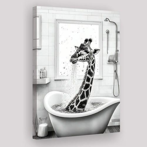 Adorable giraffe in Tub Printable Canvas Prints Wall Art, Bathroom kids art, Bathroom wall decor