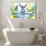 Baby Donkey In Bathtub Bathroom Print Watercolor, Bathroom Art Decor Canvas Prints Wall Art, Animal Bathroom Art