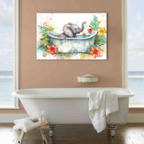 Baby Elephant In Bathtub Bathroom Print Water Color, Bathroom Art Decor Canvas Prints Wall Art, Animal Bathroom Art
