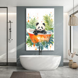 Baby Panda In Bathtub Bathroom Decor Print Tropical Leave V2 Canvas Prints Wall Art, Bathroom Art Decor,