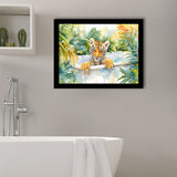 Baby Tiger In Bathtub Bathroom Print Tropical Leave, Bathroom Art Decor Framed Art PrintsWall Art, Animal Bathroom Art