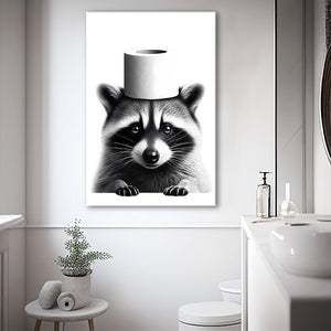 Bathroom Decor Art Canvas Prints Wall Art, Raccoon Art, Funny Bathroom Decor