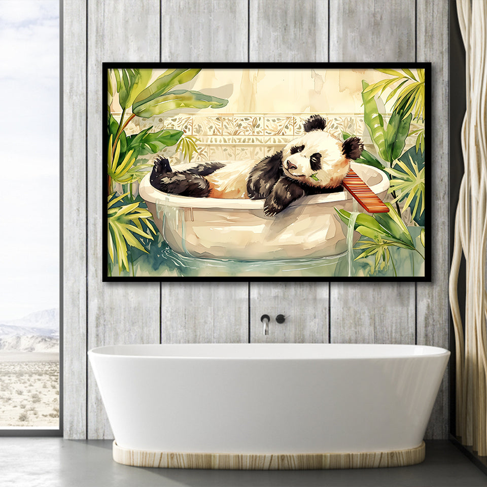 Cute Panda In Bathtub Bathroom Vintage Style, Bathroom Art Decor Framed Art PrintsWall Art, Animal Bathroom Art
