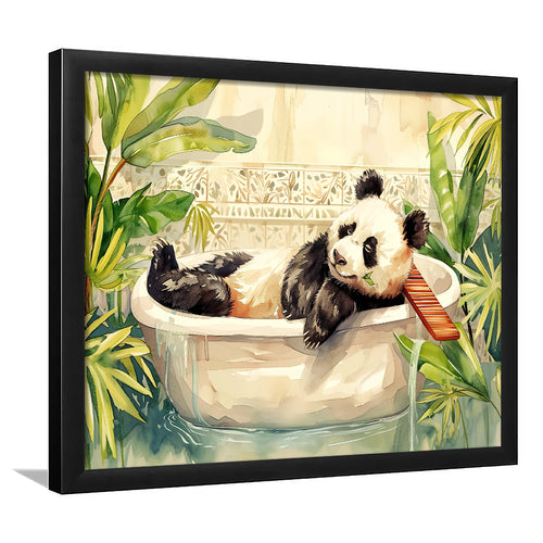 Cute Panda In Bathtub Bathroom Vintage Style, Bathroom Art Decor Framed Art PrintsWall Art, Animal Bathroom Art