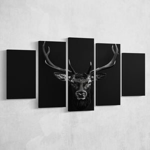 Deer Stag Head Art Black And White V1, 5 Panels Mixed Large Canvas, Canvas Prints Wall Art Decor