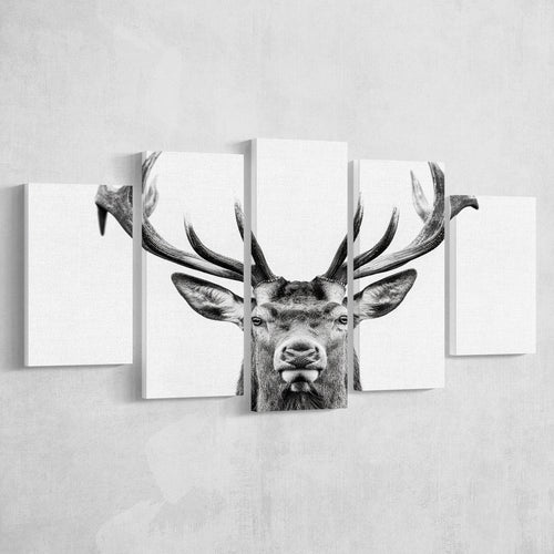Deer Stag Head Black And White V2, 5 Panels Mixed Large Canvas, Canvas Prints Wall Art Decor