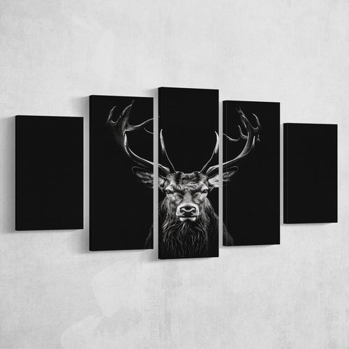 Deer Stag Head Luxury Art Black And White, 5 Panels Mixed Large Canvas, Canvas Prints Wall Art Decor