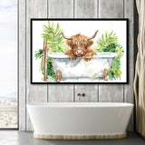 Highland Cow In Bathtub Bathroom Print Funny Animal V1, Bathroom Art Decor Framed Art PrintsWall Art, Animal Bathroom Art