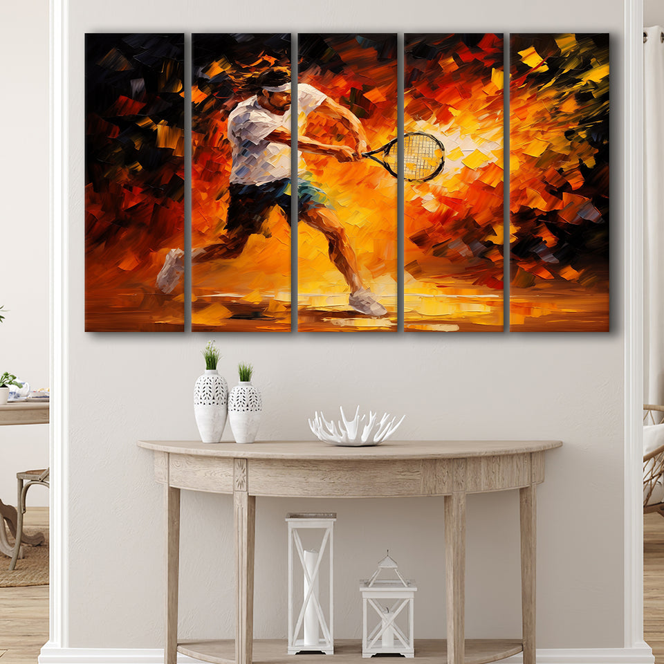 Man Playing Tennis Art Oil Painting, 5 Panels Extra Large Canvas, Canvas Prints Wall Art Decor