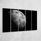 Large Moon Canvas Art, Black and White Moon Photo 5 Panels B,Large Canvas,Canvas Prints Wall Art Home Decor
