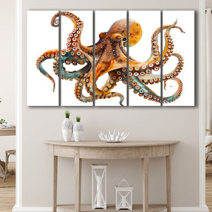 Octopus Watercolor Painting V2, 5 Panels Extra Large Canvas, Canvas Prints Wall Art Decor