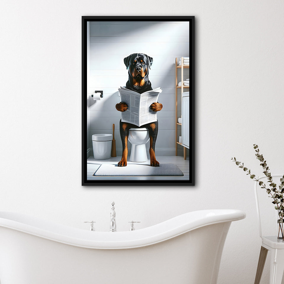 Rottweiler Funny Bathroom Decor Framed Canvas Prints Wall Art, Rottwei ...