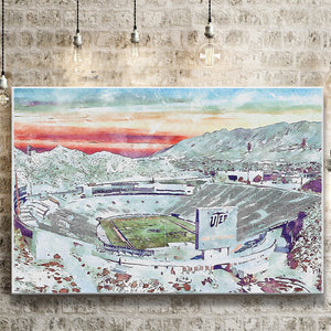 Sun Bowl Stadium WaterColor Canvas Prints, El Paso Texas Watercolor, Stadium Art Gifts