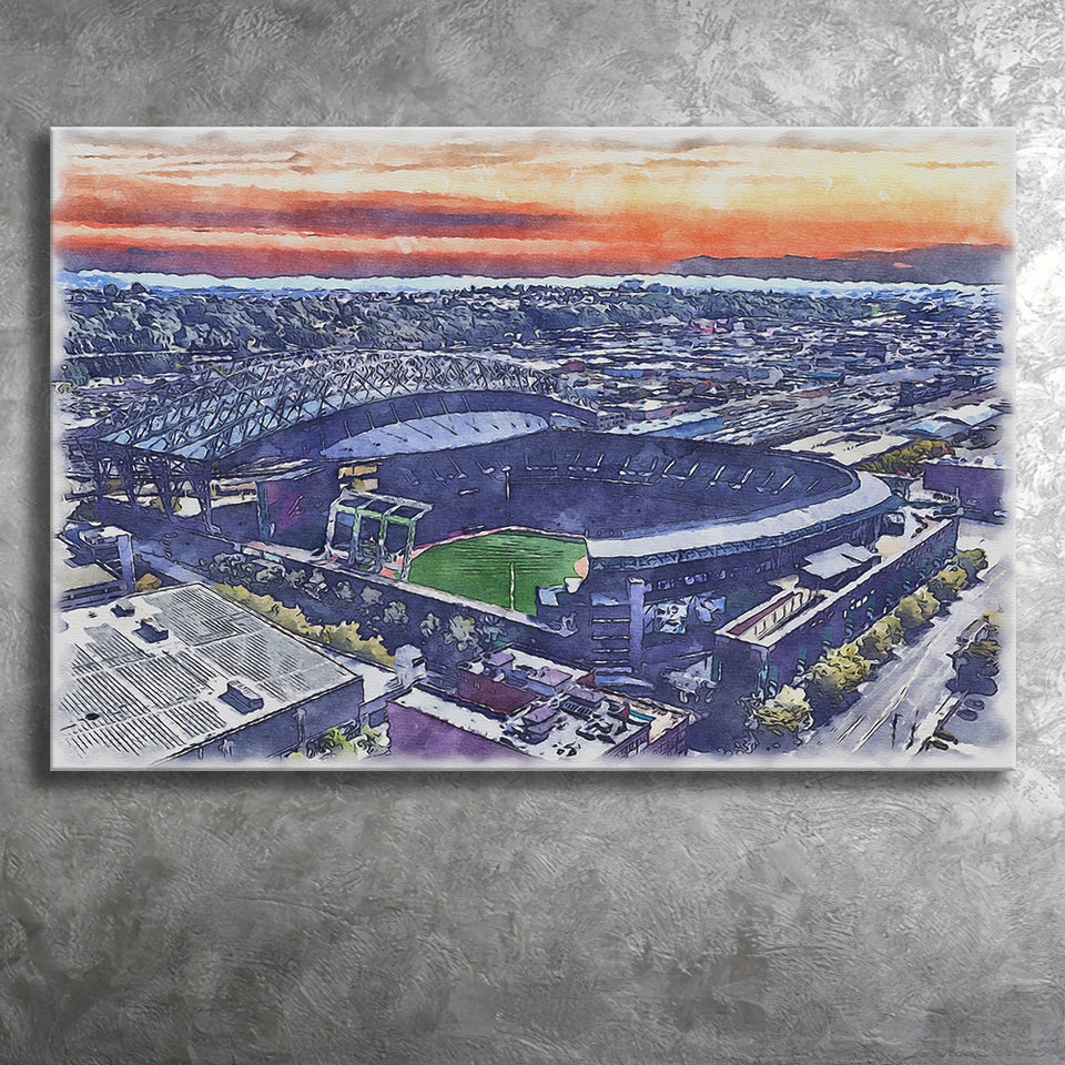 T-Mobile Park WaterColor Canvas Prints, Seattle Washington Baseball Watercolor, Stadium Art Gifts
