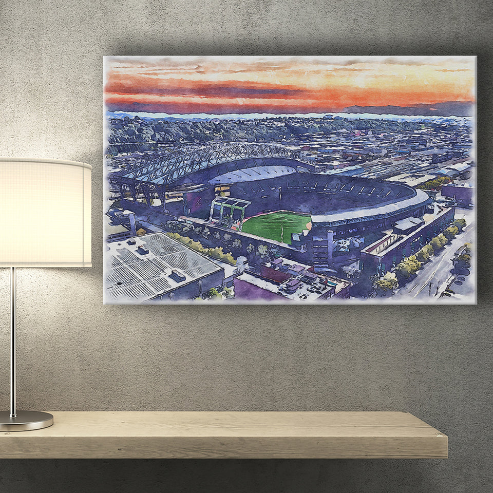 T-Mobile Park WaterColor Canvas Prints, Seattle Washington Baseball Watercolor, Stadium Art Gifts