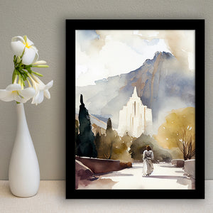 Temple Mountain Water Color, Framed Art Print Wall Decor, Framed Picture