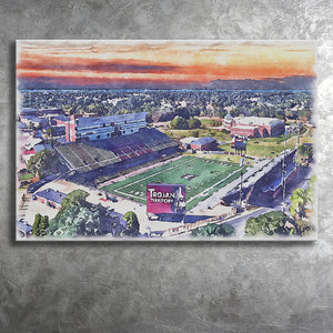 Veterans Memorial Stadium WaterColor Canvas Prints, Troy Watercolor, Stadium Art Gifts