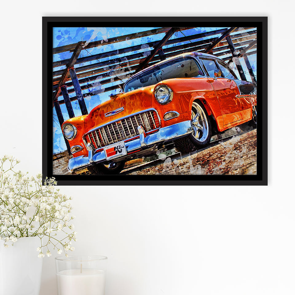 1955 Chevy Bel Air Hot Rod Framed Canvas Prints Wall Art Decor