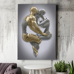3D Effect Art Hugging Kissing Black & Gold Canvas Prints Wall Art - Painting Canvas, Wall Decor, Art Prints, Painting Prints