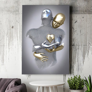 3D Effect Art Love Heart Black & Gold Canvas Prints Wall Art - Painting Canvas, Wall Decor, Art Prints, Painting Prints