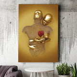 3D Effect Art Hug Love Red Moon Heart Gold Color V1 Canvas Prints Wall Art - Painting Canvas, Home Wall Decor, For Sale