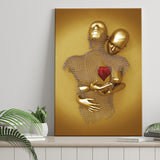 3D Effect Art Hug Love Red Moon Heart Gold Color V1 Canvas Prints Wall Art - Painting Canvas, Home Wall Decor, For Sale