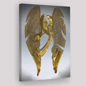 3D Effect Art Split Face With Angel Wings Gold Color Canvas Prints Wall Art - Painting Canvas, Home Wall Decor, Painting Prints,For Sale