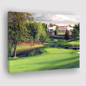 A Golf Course In Front Of A Big White Mansion Canvas Prints Wall Art - Painting Canvas, Art Prints, Wall Decor