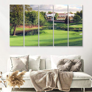 A Golf Course In Front Of A Big White Mansion 5 Pieces B Canvas Prints Wall Art - Painting Canvas, Multi Panel