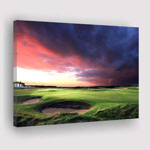 A Golf Course Looking Bright Under The Dark Clouds Canvas Prints Wall Art - Painting Canvas, Art Prints, Wall Decor