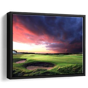 A Golf Course Looking Bright Under The Dark Clouds Framed Canvas Prints Wall Art - Painting Canvas, Floating Frame, Wall Decor