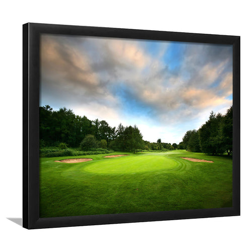 A Golf Course Under The Clouds Highlighting The Tee Cup And The Trees Surrounding Framed Art Prints Wall Art Decor