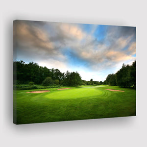 A Golf Course Under The Clouds Highlighting The Tee Cup And The Trees Surrounding Canvas Prints Wall Art - Painting Canvas, Art Prints