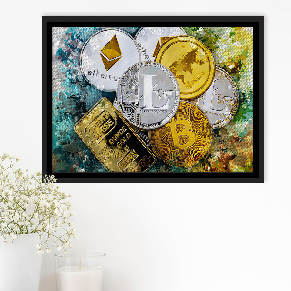 Abstract Cryptocurrency Painting Framed Canvas Prints Wall Art Decor - –  UnixCanvas
