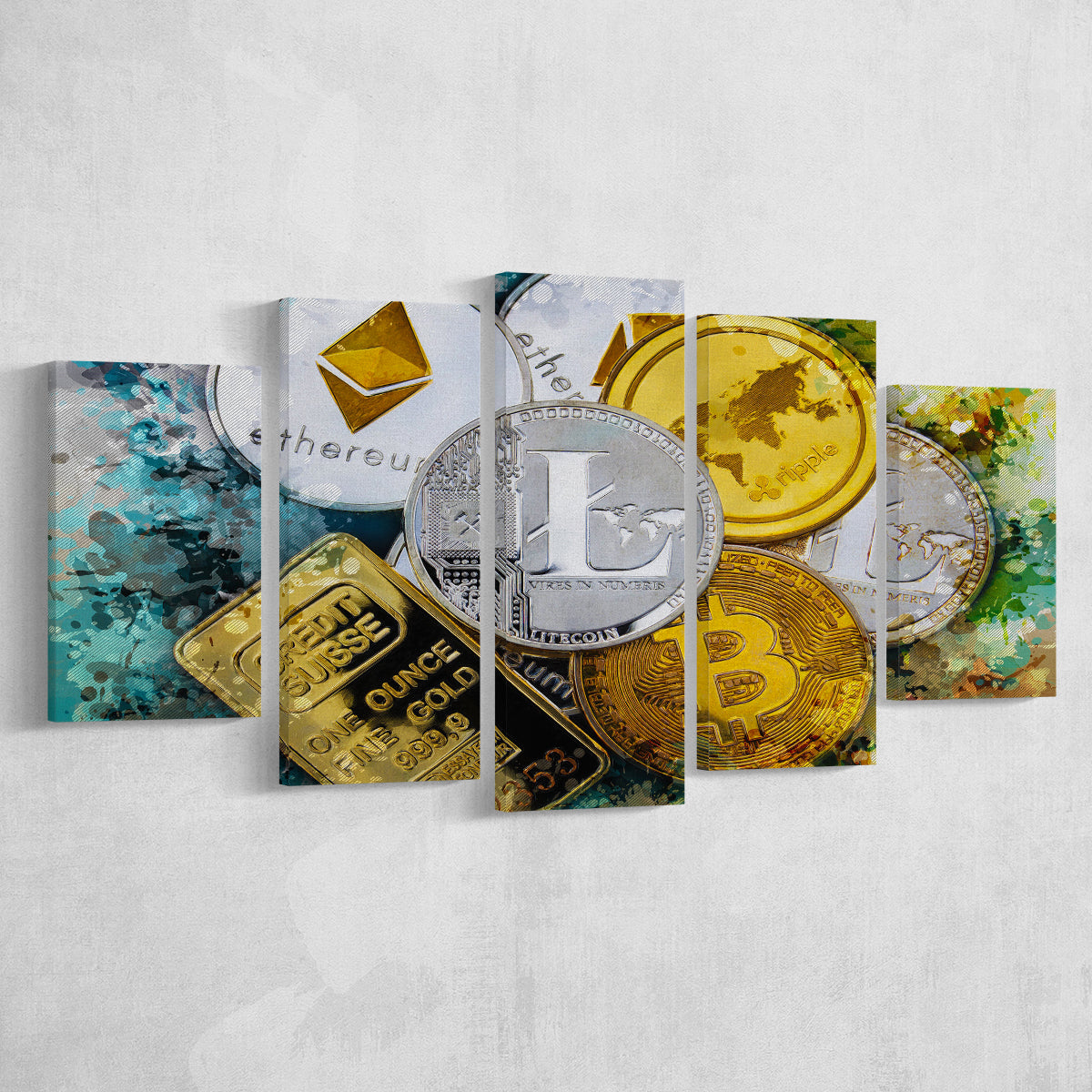 Abstract Cryptocurrency Painting 5 Pieces Canvas Prints Wall Art Decor -  Painting Canvas, Mixed Canvas, Multi Panels