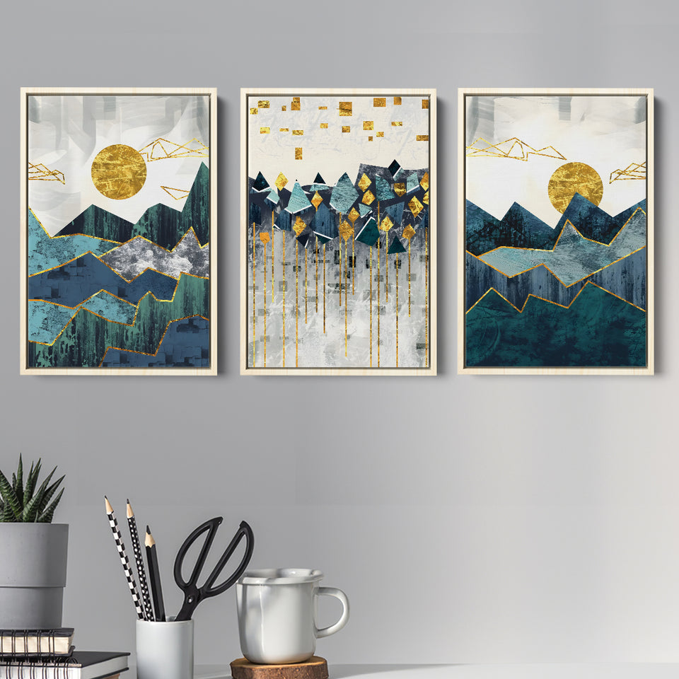 Abstract Mountain Set of 3 Piece Framed Canvas Prints Wall Art Decor