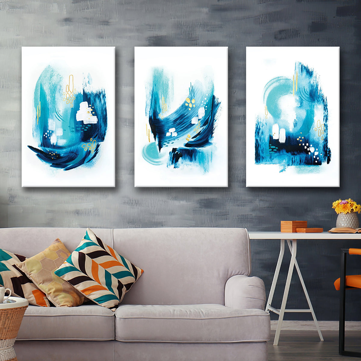 Abstract Trident Seas Canvas Set of 3 Piece Canvas Prints Wall Art Dec