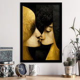 Abstract Art Couple Love Kissing Black And Gold Framed Art Print Wall Decor - Painting Art, Framed Picture, Home Decor