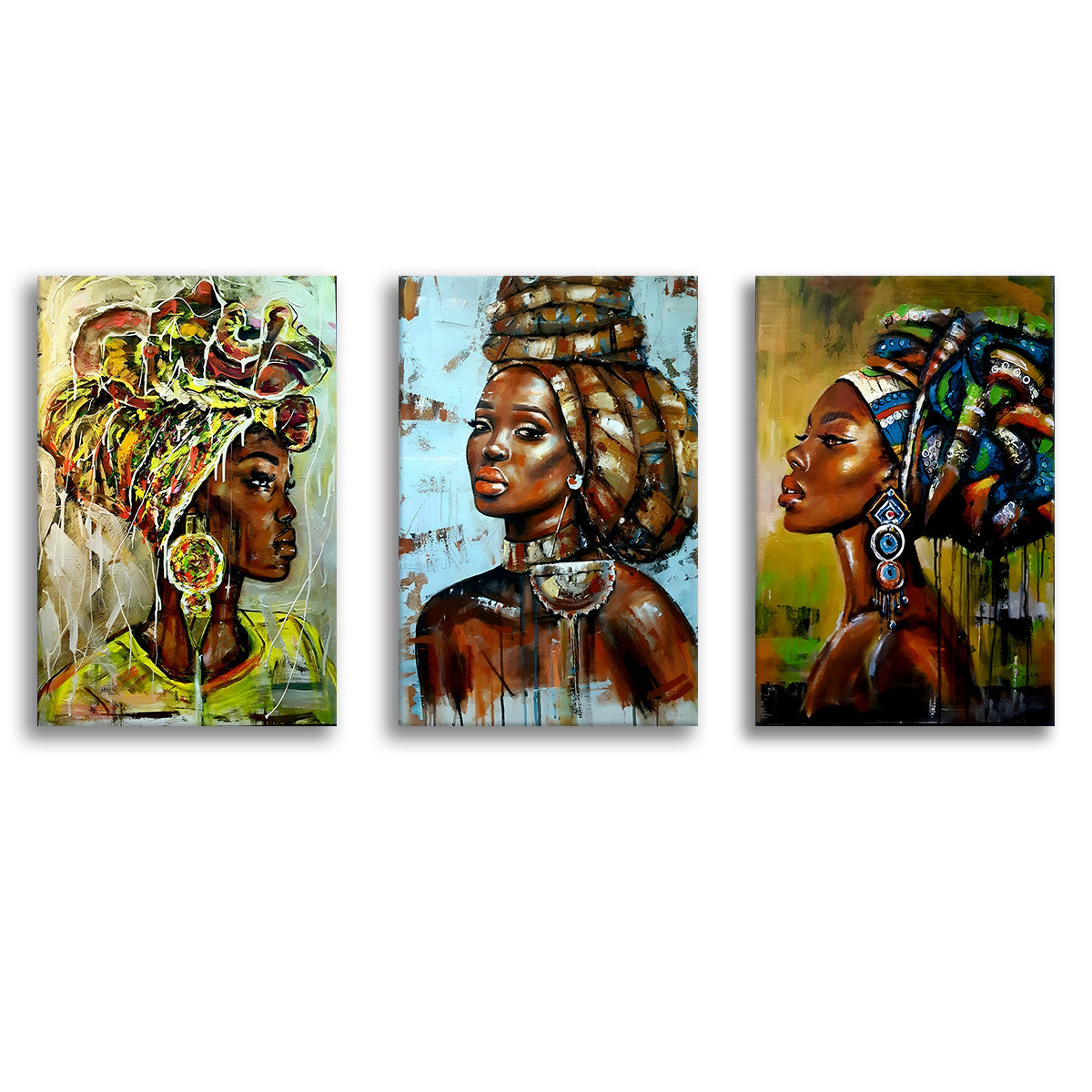 African Black Woman Canvas Painting Abstract African Girl V3 Set of 3 ...