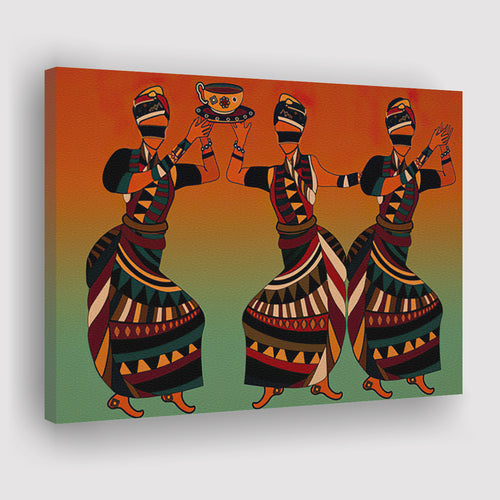 African Ethnic Women Holds Teacup Canvas Prints Wall Art - Painting Canvas, African Art, Home Wall Decor, Painting Prints, For Sale
