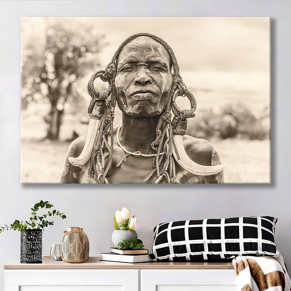 African Mursi Tribe Omo Valley Canvas Prints Wall Art - Painting Canvas, African Art, Home Wall Decor, Painting Prints, For Sale
