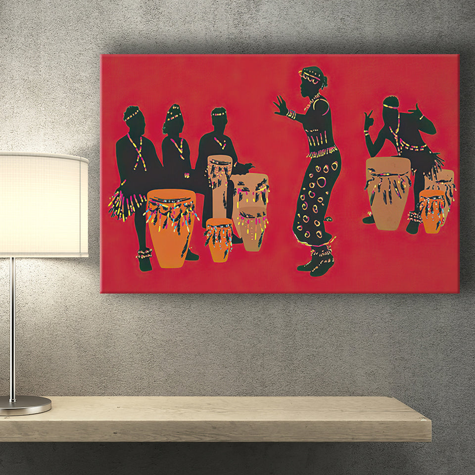 African Musicians Play Drums Canvas Prints Wall Art - Painting Canvas, African Art, Home Wall Decor, Painting Prints, For Sale