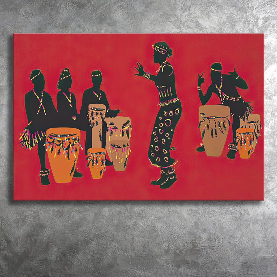 African Musicians Play Drums Canvas Prints Wall Art - Painting Canvas, African Art, Home Wall Decor, Painting Prints, For Sale