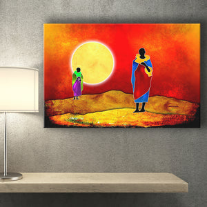 African Retro Style Sunset Canvas Prints Wall Art - Painting Canvas, African Art, Home Wall Decor, Painting Prints, For Sale