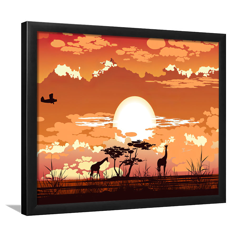 African Savanna Sunset wwild Animals Framed Art Prints Wall Decor - Pa ...